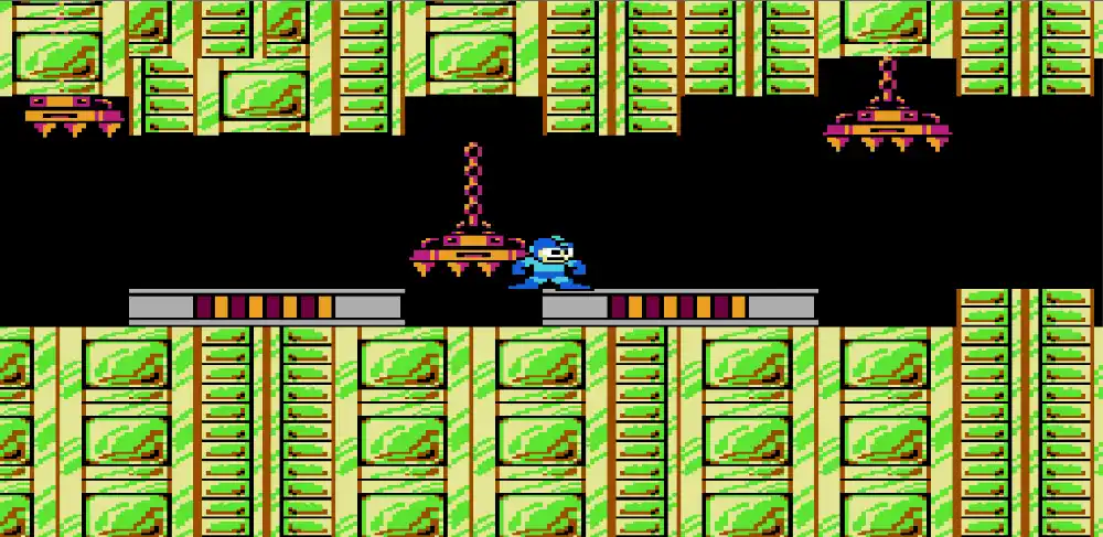 Pixel art gameplay scene showing clear character readability and repeated environment tiles
